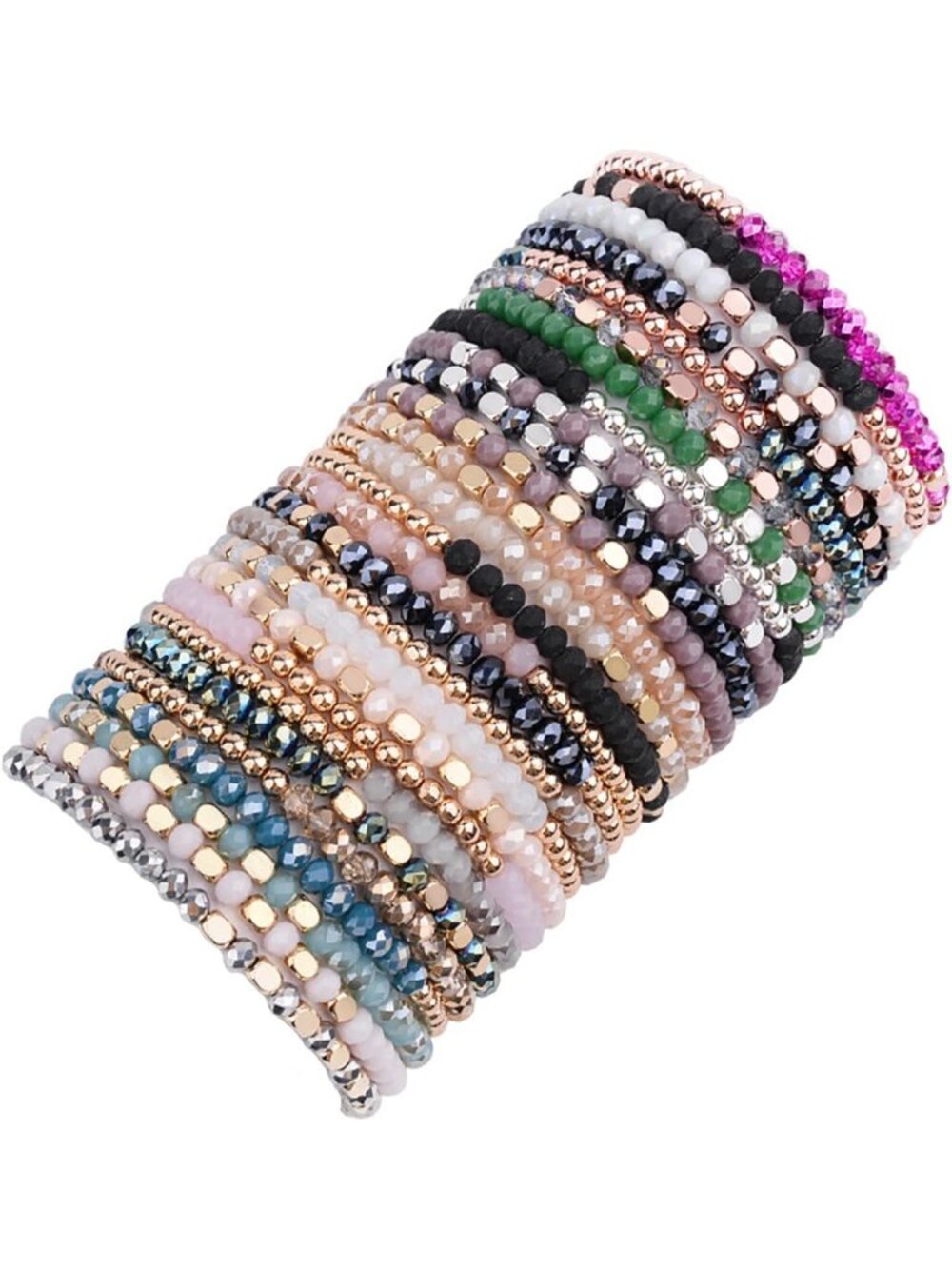 27/28Pcs Boho Beaded Bracelets Set | Multi-Layer Stackable Cuff & Sparkly Glass